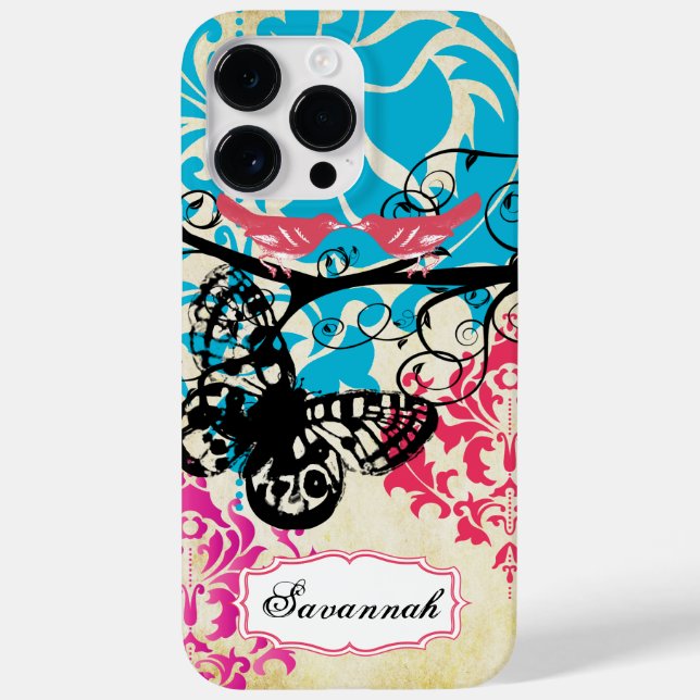 Capas de iphone Vintage Bird Butterfly Damask (Verso)