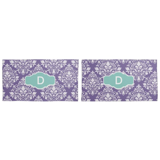 Capas de Travesseiro de Damasco Roxo Monograma (Frente - conjunto)
