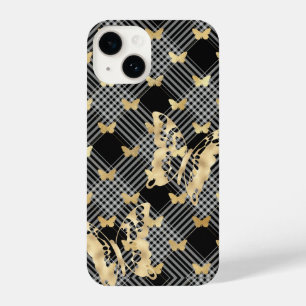 Capas iPhone 14 com borboletas de Ouro preta