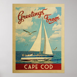 Cape Cod Poster Sailboat Vintage Massachusetts