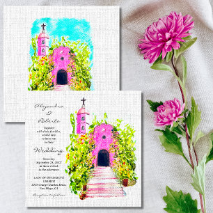 Capela Rosa Watercolor Convite Para Casamento Mexi