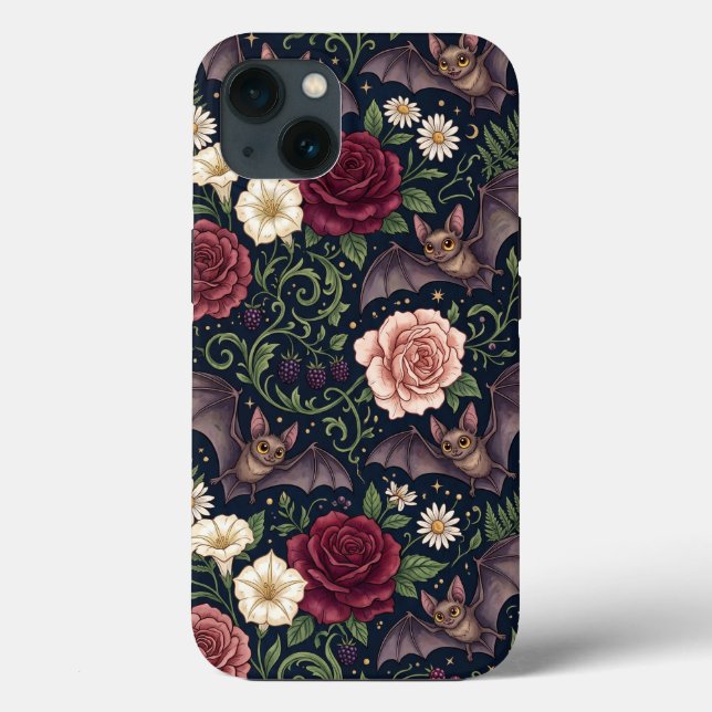 Capinha Bats Roses Gothic para iPhone 13 (Verso)