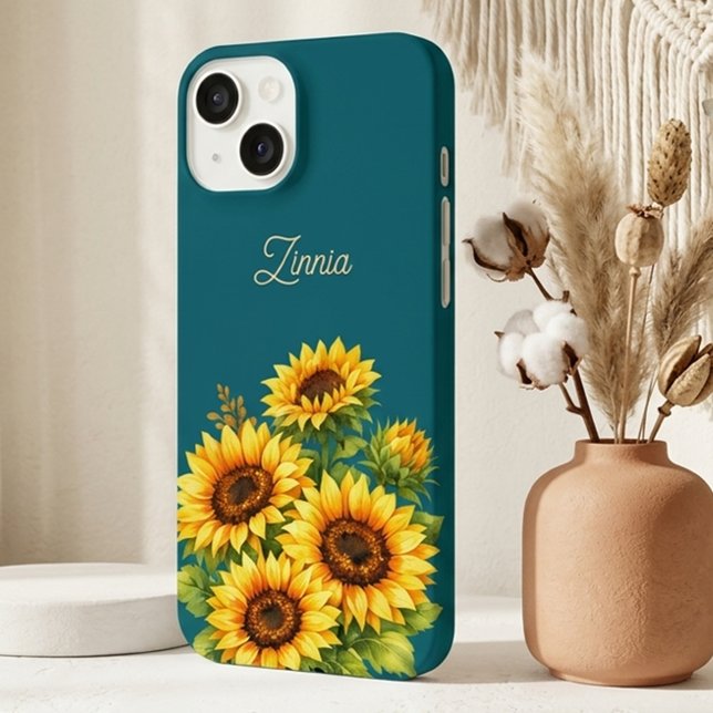 Capinha de Celular Girassol Azul Teal Moderno Mini (Criador carregado)