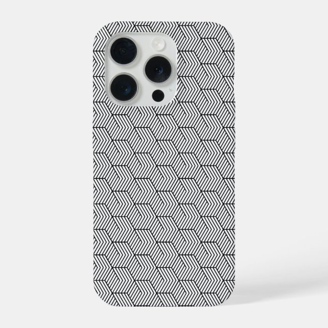 Capinha de Celular Preto Padrão Linha Cubo Geometr (Verso)