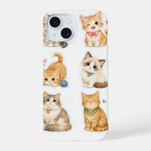 Capinha de iPhone 15 com Padrão de Adesivos de Gat