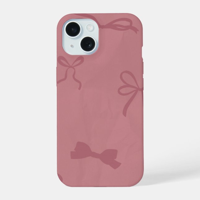 capinha de iphone 15 com padrão de laço rosa fofo (Verso)
