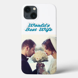 Capinha de iPhone azul-celeste com foto da esposa