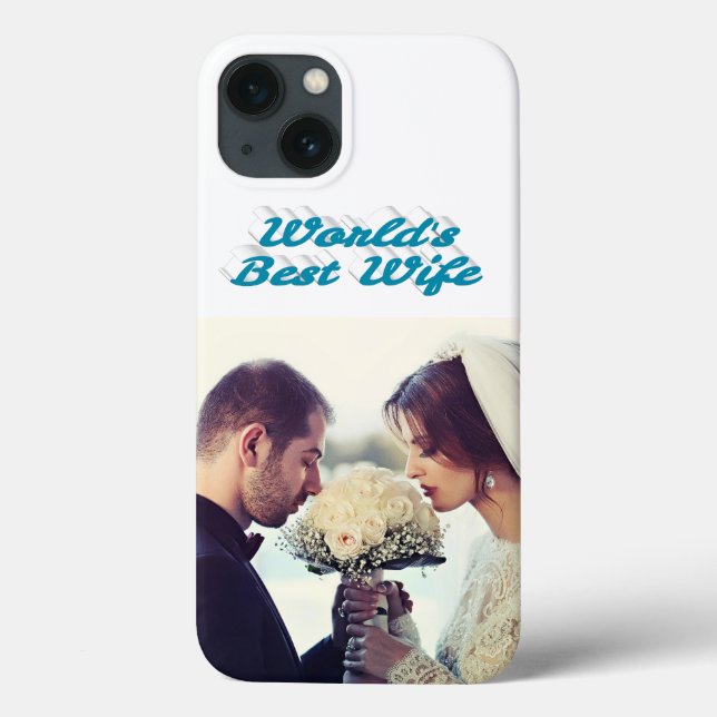 Capinha de iPhone azul-celeste com foto da esposa (Verso)