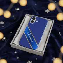 Capinha de iPhone Azul e Dourada Elegante Personal