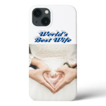 Capinha de iPhone azul mar com foto da esposa