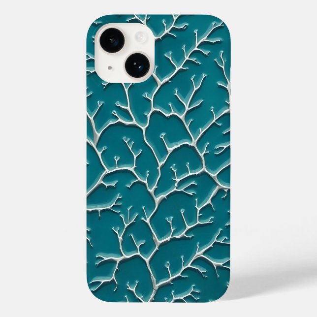 Capinha de iPhone Azul Turquesa com Textura de Vei (Verso)