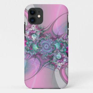 capinha de iphone com arte fractal rosa pastel