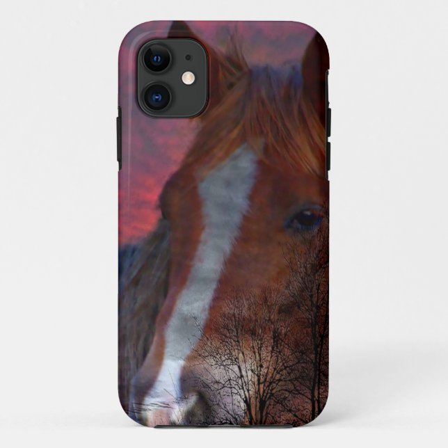 capinha de iphone com cavalo no pôr do sol (Verso)