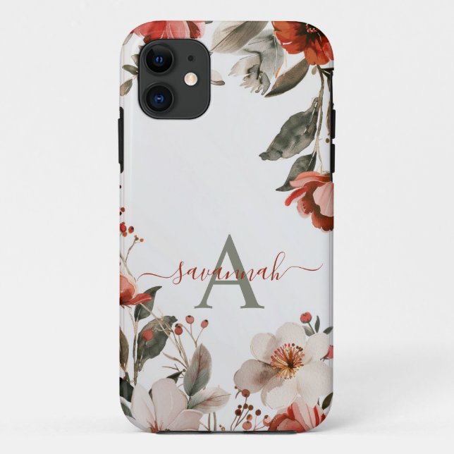 Capinha de iPhone com Flores Rosa Borgonha (Verso)