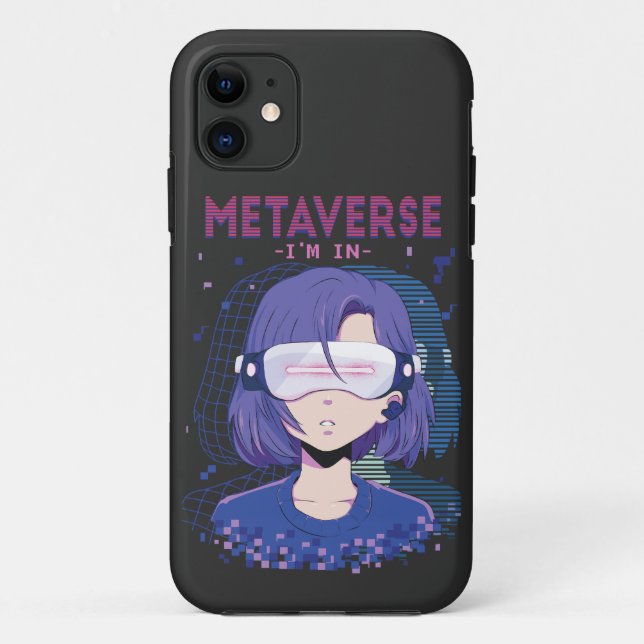 Capinha de iPhone com garota de anime usando óculo (Verso)