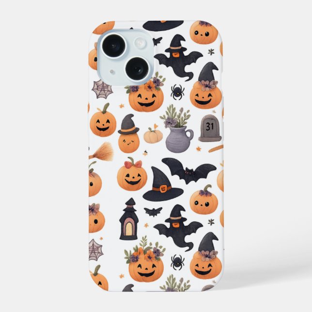 Capinha de iPhone com Padrão de Ícones de Hallowee (Verso)