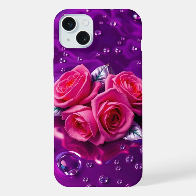 Capinha de iPhone com Rosas Rosas na Água Roxa (Verso)
