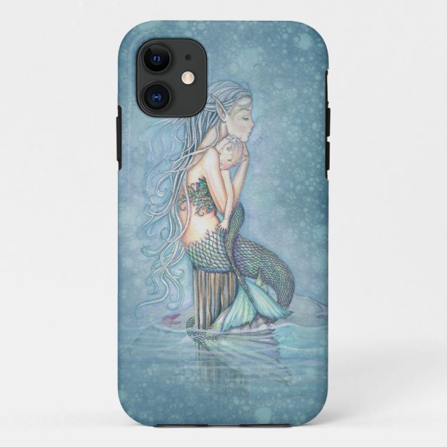 Capinha de iPhone de Arte Fantasia de Sereia Mãe e (Verso)