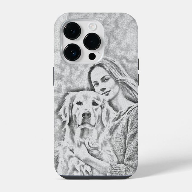 Capinha de iPhone Desenho Moderno de Lápis Cachorr (Verso)