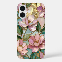 Capinha de iPhone Floral Rosa com Design Dourado d