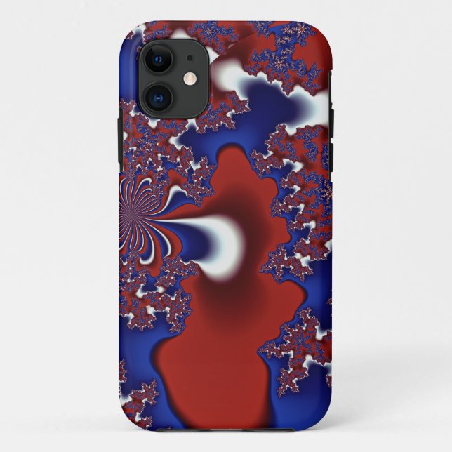 capinha de iphone fractal vermelho branco e azul (Verso)