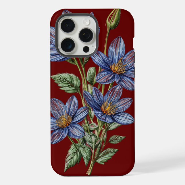 Capinha de telefone com esboço de flor azul em fun (Verso)