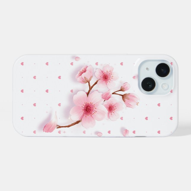 Capinha de telefone com flor de cerejeira rosa. (Verso Horizontal)