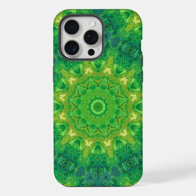 Capinha de telefone com padrão circular verde (Verso)