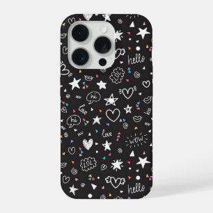 Capinha de Telefone com Padrão de Doodle Preto Fof