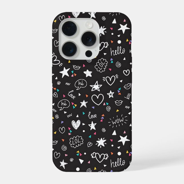 Capinha de Telefone com Padrão de Doodle Preto Fof (Verso)