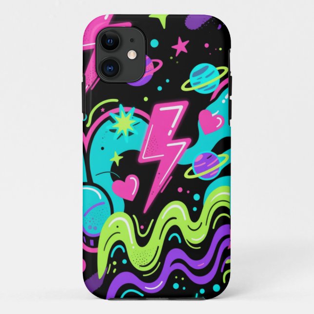 Capinha de Telefone com Padrão Neon Doodle em Pret (Verso)