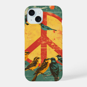 Capinha de Telefone com Símbolo da Paz e Aves Vint