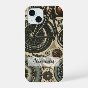 Capinha de telefone de moto retrô única com engren