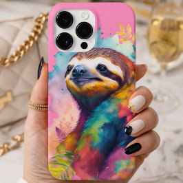 Capinha de telefone de preguiça floral em aquarela