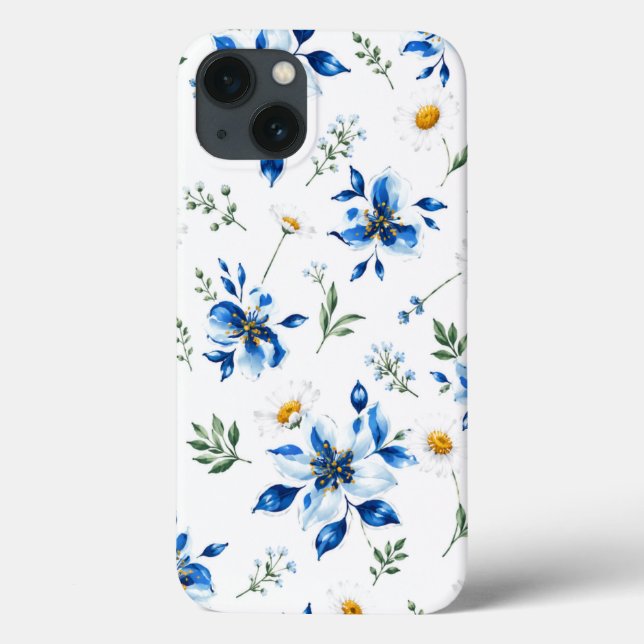 Capinha de telefone floral azul. (Verso)