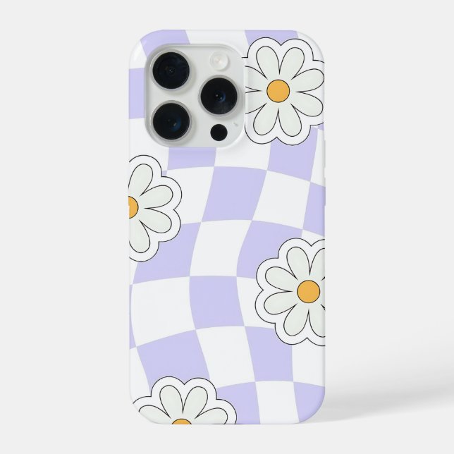 Capinha de Telefone Xadrez com Margarida Roxa (Verso)