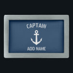 Capitão náutico do barco da âncora dos azuis<br><div class="desc">O barco náutico feito sob encomenda do azul marinho e o branco da âncora captain a fivela de cinto. Acessório personalizado com logotipo da âncora do navio. Acessórios marítimos para entusiastas do marinheiro e da navigação. Cor customizável. Presente legal do Natal, do dia dos pais, do casamento ou da festa...</div>