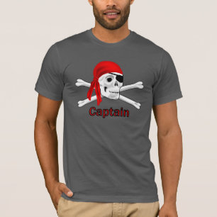 Capitão Pirate Skull & Bones Mens Camiseta Preta
