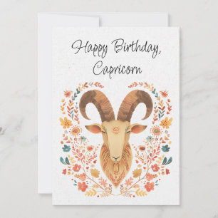 Capricorn Goat Zodiac Boho Cartão Floral de Aniver