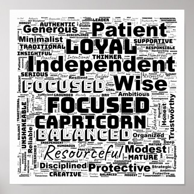 Capricórnio Zodiac Word Cloud Inspiration Poster (Frente)