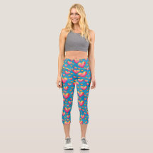 Capris de cintura alta com Corações em Aquarela Mu