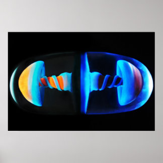 Cápsula de vidro laranja e azul Poster