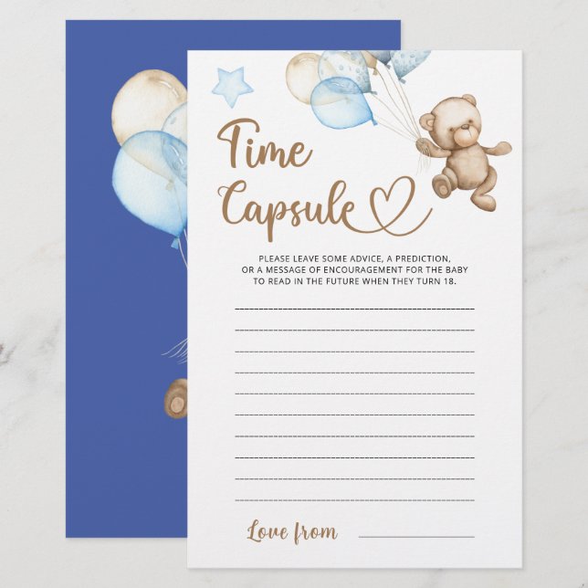 Cápsula Tempo Chá de fraldas de Urso de Teddy (Frente/Verso)