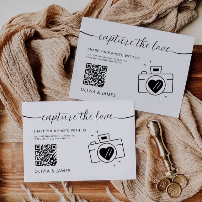 Capturar o Cartão de Casamento de Código QR de Amo (Capture The Love QR Code Wedding Card, Minimalist)