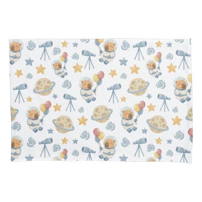 Capybara Astronaut Pattern Pillowcase (Frente)