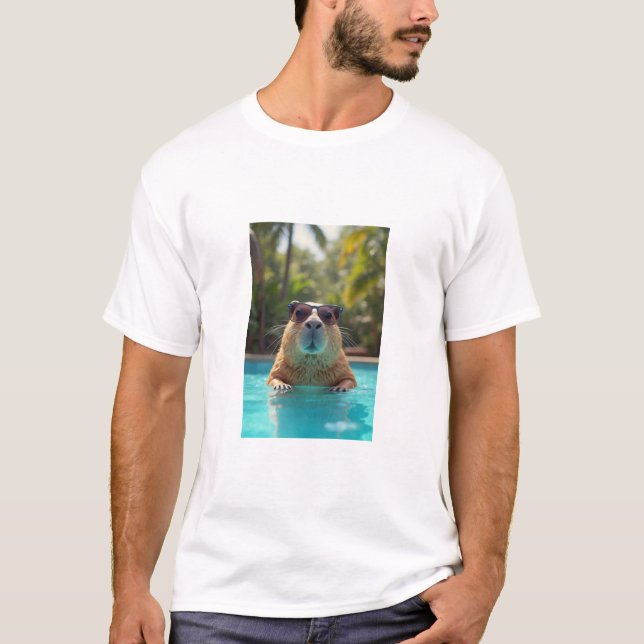 capybara com óculos de sol na t-shirt da piscina (Frente)