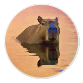 Capybara Emergindo de um Lago Tranquilo