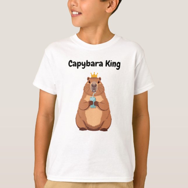 Capybara King Kids T-Shirt – Cute Crown Animal Tee (Frente)