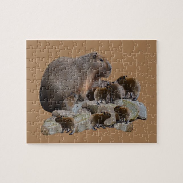 Capybara Mummy Com Bebês, Quebra-cabeça de serra (Horizontal)