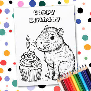 Capybara Piada de Aniversário Página para Colori